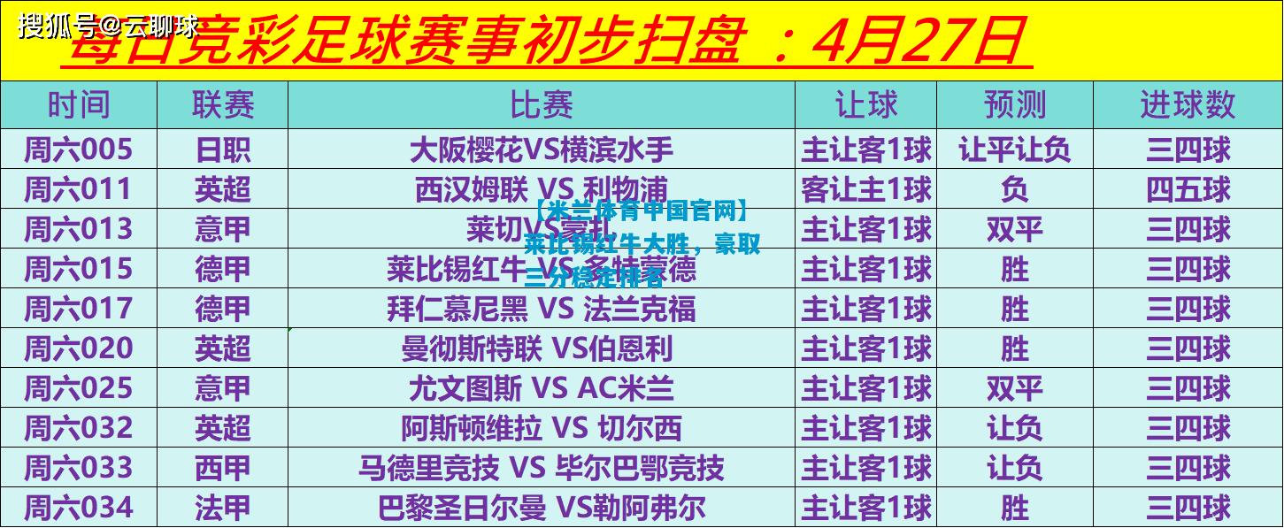 莱比锡红牛大胜，豪取三分稳定排名